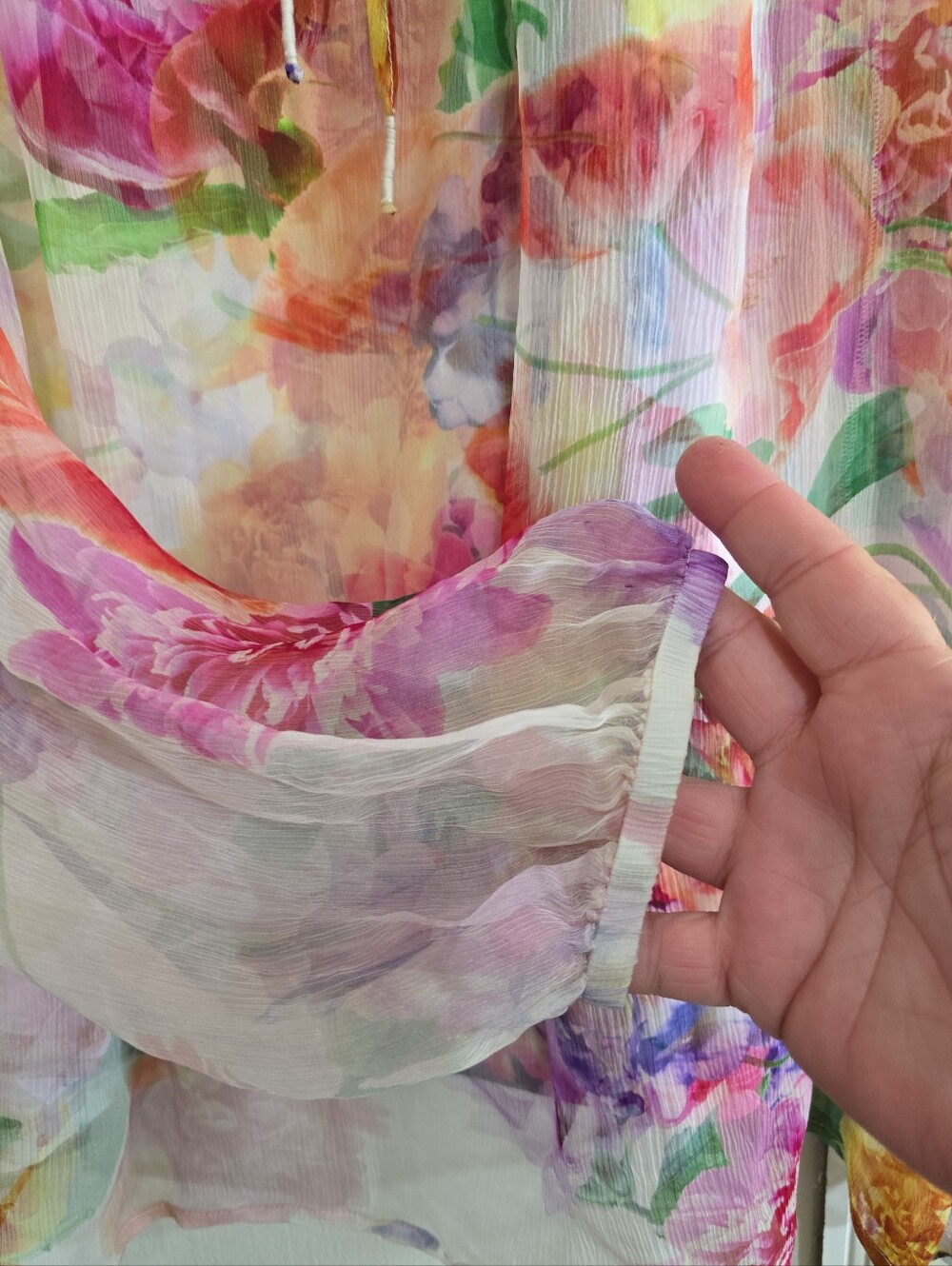 Johnny Was Jade Glinda Silk Peasant Blouse XL Watercolor Floral Sheer With Liner - Picture 6 of 9